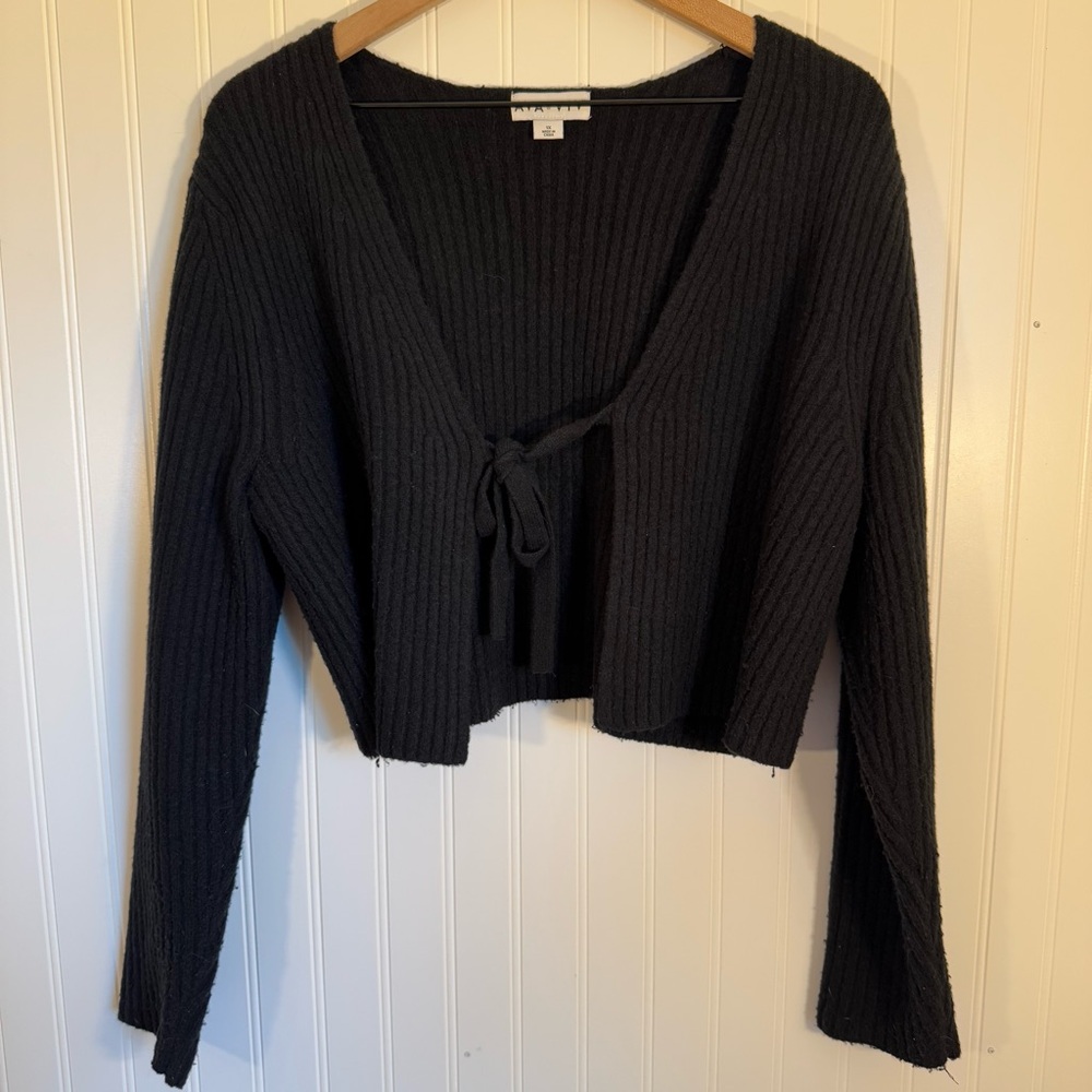 AVA & VIV Tie Front Rib Knit Black Cozy Sweater Cardigan Women’s Size 1X